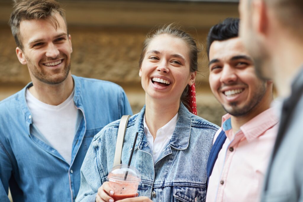 Laughing at joke of friend